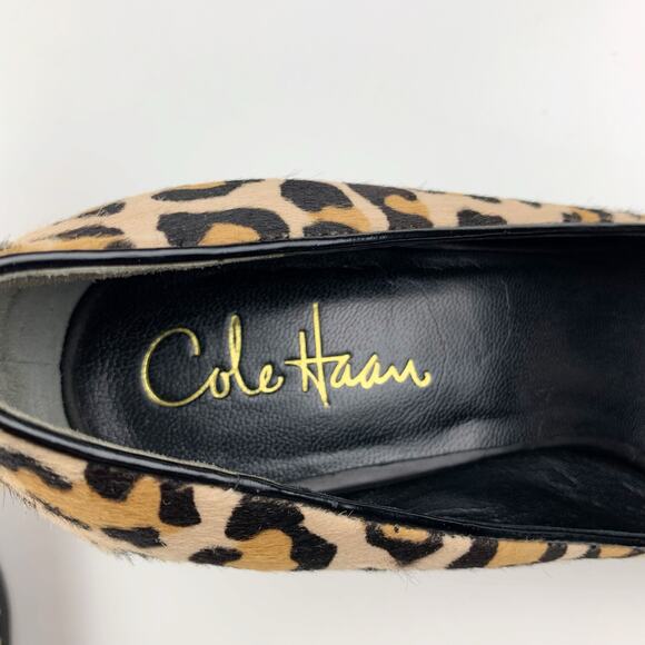 Cole Haan Heels Leopard Print Peep Toe Brown Pumps Women's 7.5 - Picture 5 of 10